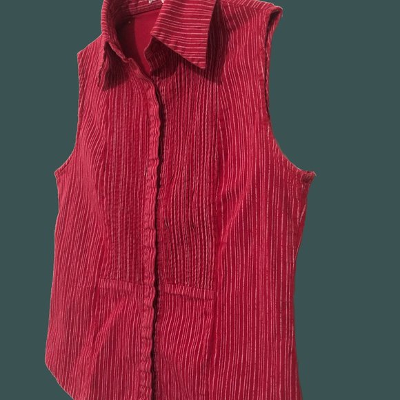 Girls Sleeveless Colar Shirt, Medium, Red and White Stripes, Age 8-10, Youth - Picture 6 of 7
